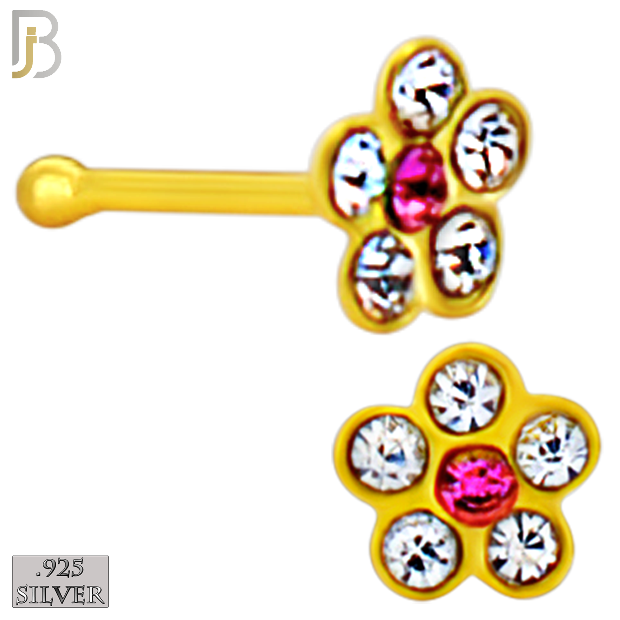 925-PK-NR08BY - 120 pcs, 18k Gold Plated Sterling Silver Nose Bones, 22g Thickness,  Assorted Shapes Tops Packages image 3