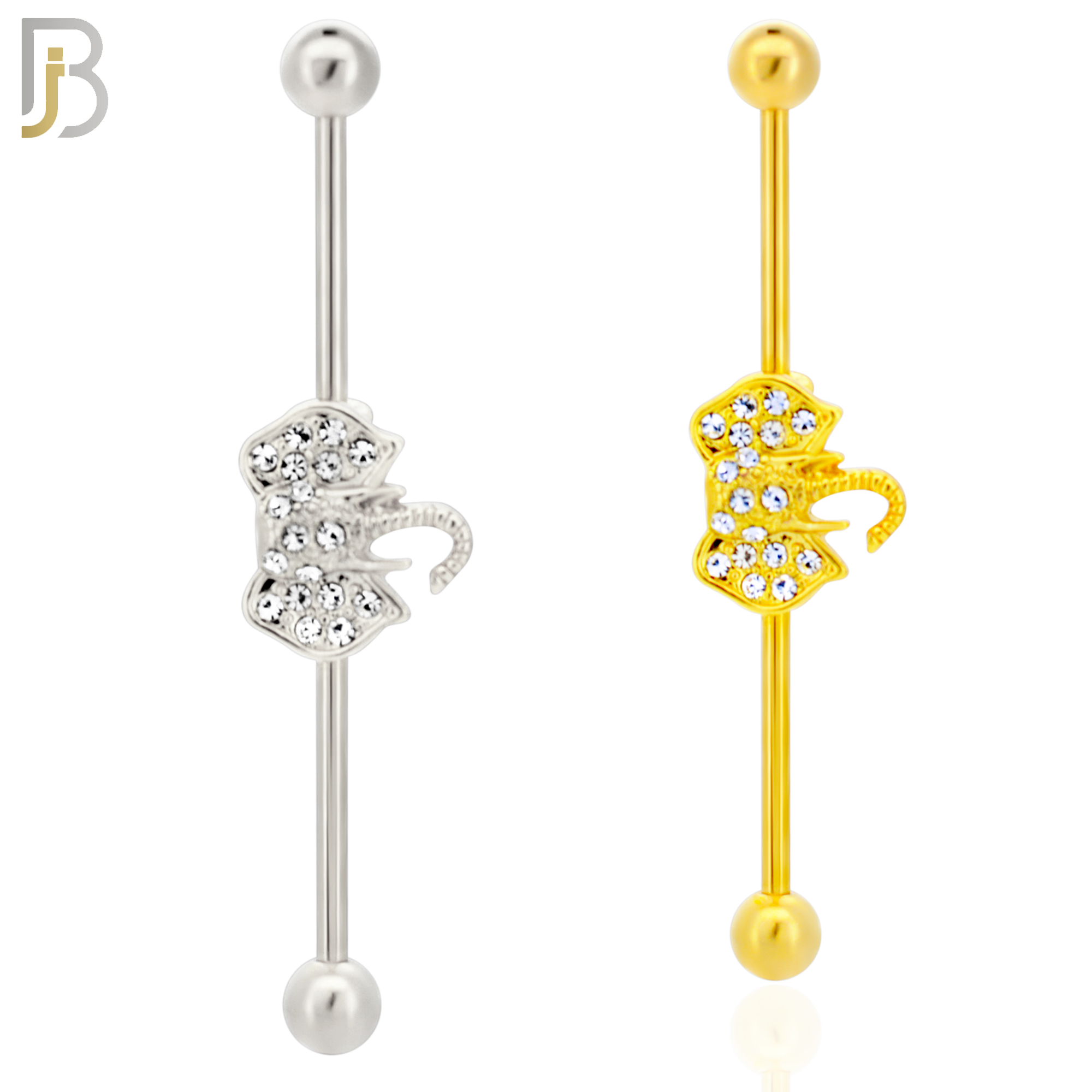 BB34 - 316L Surgical Steel Screw Bar with Alloy Elephant CZ Design Barbell Industrial (PACK OF 4) image 0