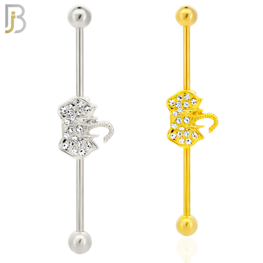 BB34 - 316L Surgical Steel Screw Bar with Alloy Elephant CZ Design Barbell Industrial (PACK OF 4) image 0