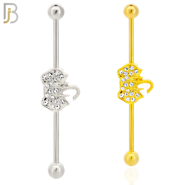 BB34 - 316L Surgical Steel Screw Bar with Alloy Elephant CZ Design Barbell Industrial (PACK OF 4) image 0