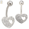 NB119 - 316L Surgical Steel Studded Heart with Hollow Heart Belly Ring image 1