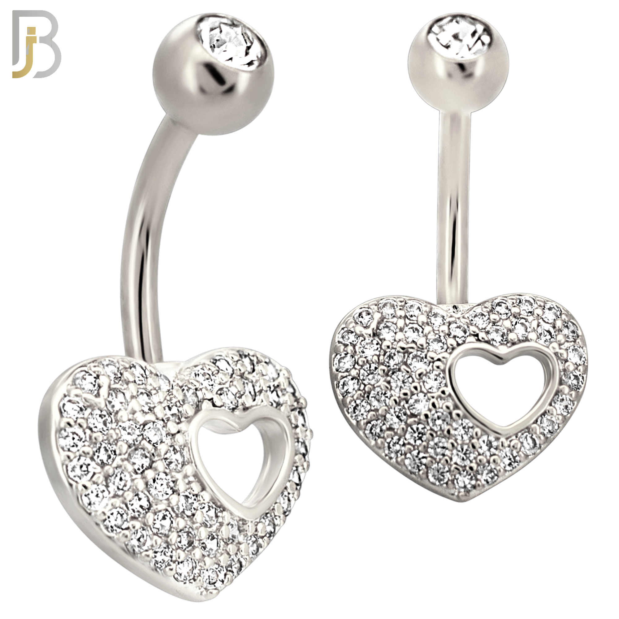 NB119 - 316L Surgical Steel Studded Heart with Hollow Heart Belly Ring image 1