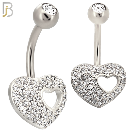 NB119 - 316L Surgical Steel Studded Heart with Hollow Heart Belly Ring image 1