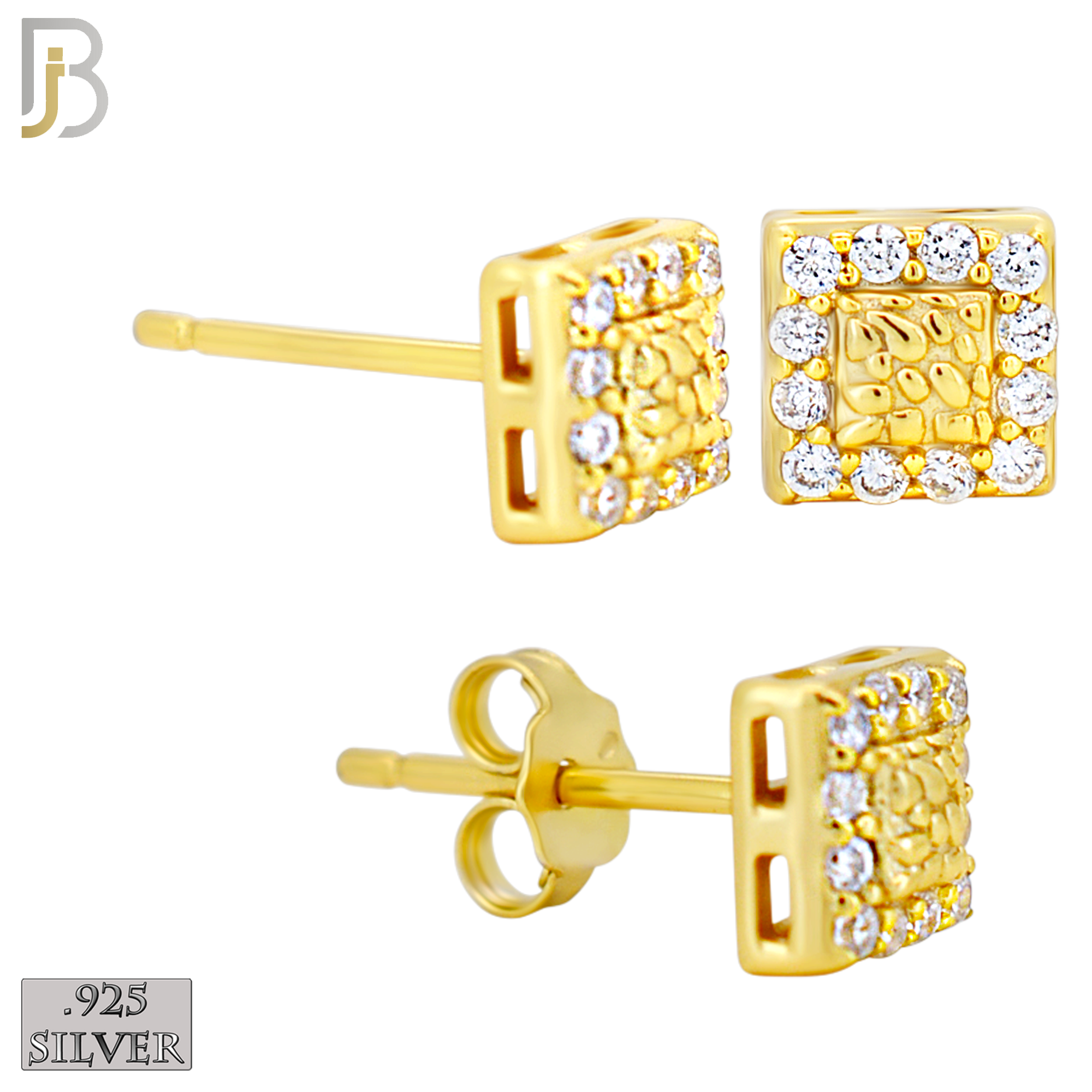 925-ES517 - 925 Sterling Silver Square with CZ Halo Nugget Push Back Earrings - 6mm image