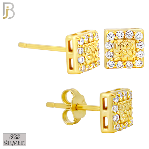925-ES517 - 925 Sterling Silver Square with CZ Halo Nugget Push Back Earrings - 6mm image