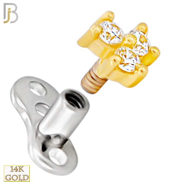 14-G23-DM17 - 14k Titanium Anchor and 14k Gold Top Three CZ in Prong Setting Dermal - Internally Threaded image 1