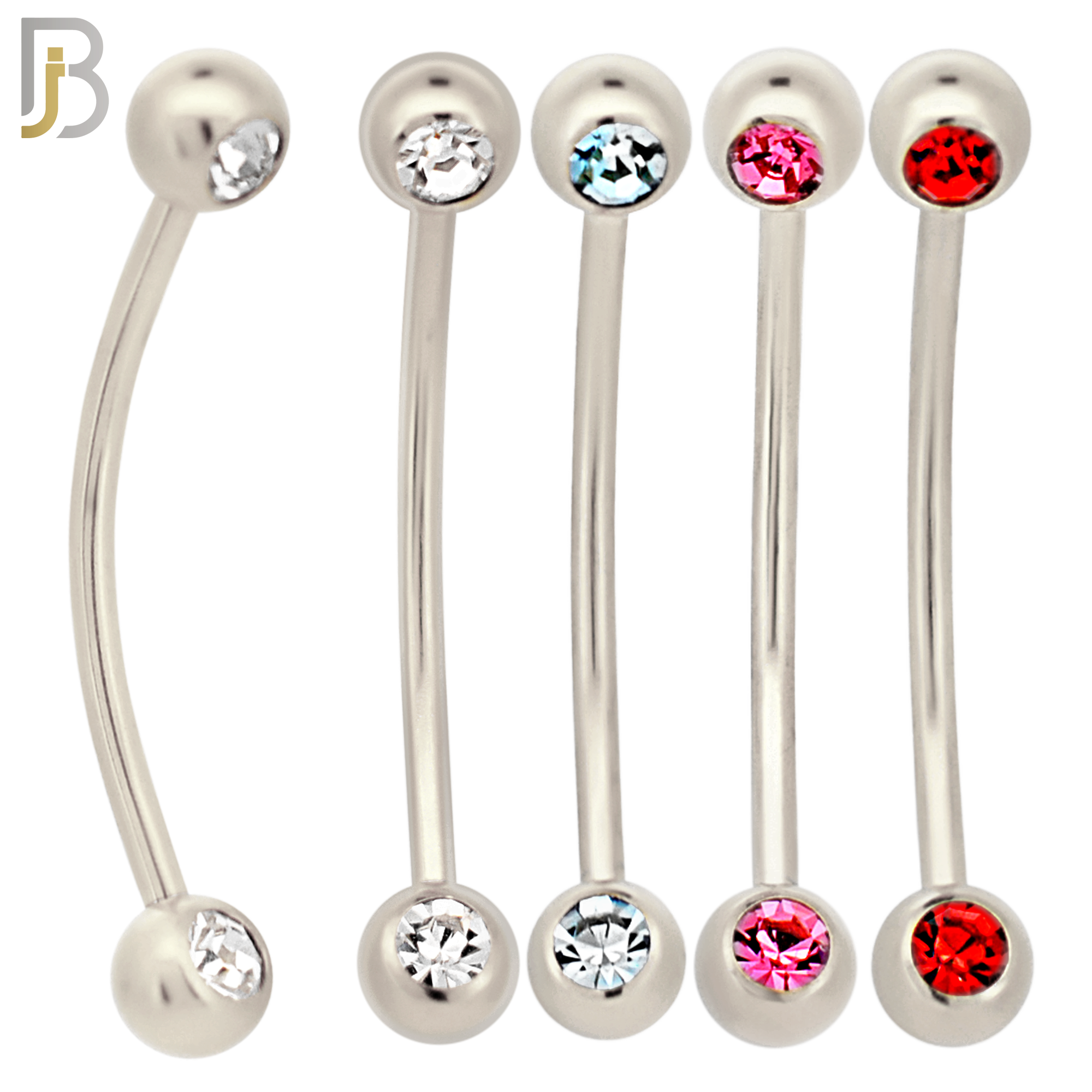 PK-EC11MA16 - 316L Surgical Steel Snake Bar Curved Barbell External Threaded Ball with Assorted Color CZ (Pack of 40) image 1