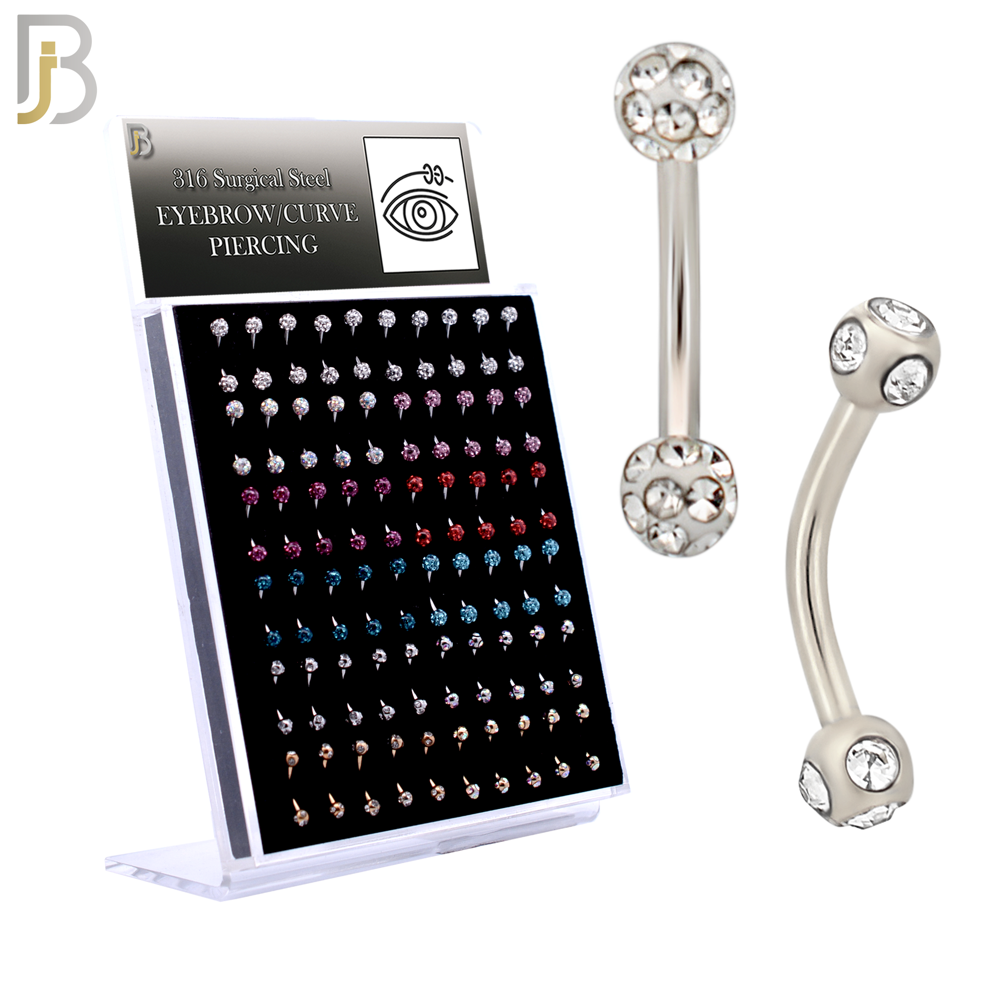 PK-EC05CD - 316L Surgical Steel Curved Barbell External Threaded Ball Coated Zircon and Disco Ball image 0