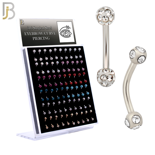 PK-EC05CD - 316L Surgical Steel Curved Barbell External Threaded Ball Coated Zircon and Disco Ball image 0