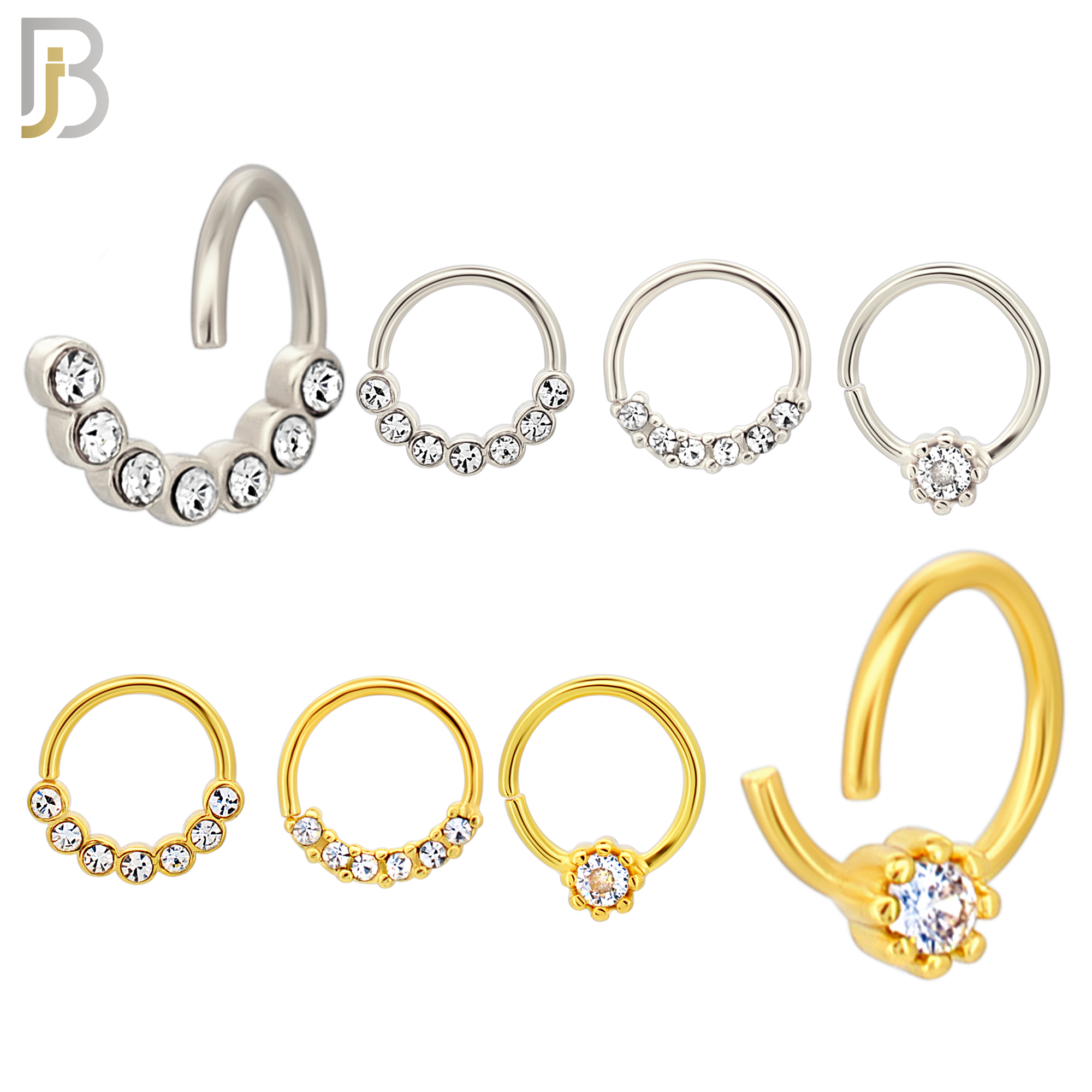 PK-TH03MX1- Brass Three Different Designs Tragus - Helix Hoop Piercing with CZ - Pack of 60 image 1