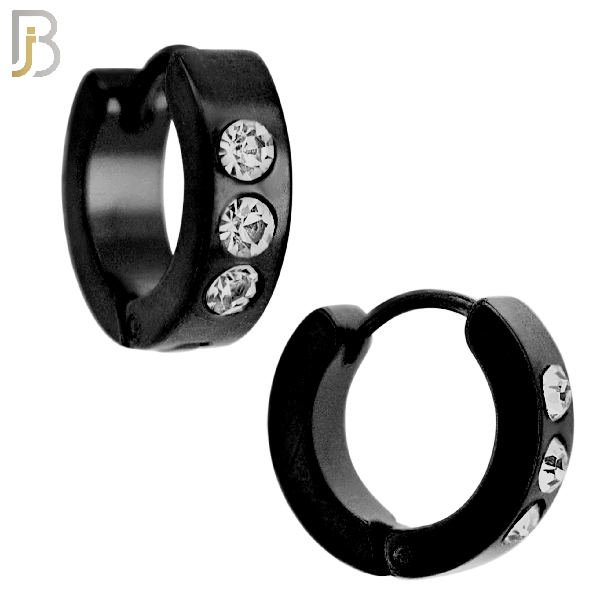 ES117 - 316L Stainless Steel Plain Huggies with Three Zircon Clip On image 2