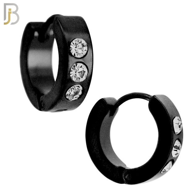 ES117 - 316L Stainless Steel Plain Huggies with Three Zircon Clip On image 2