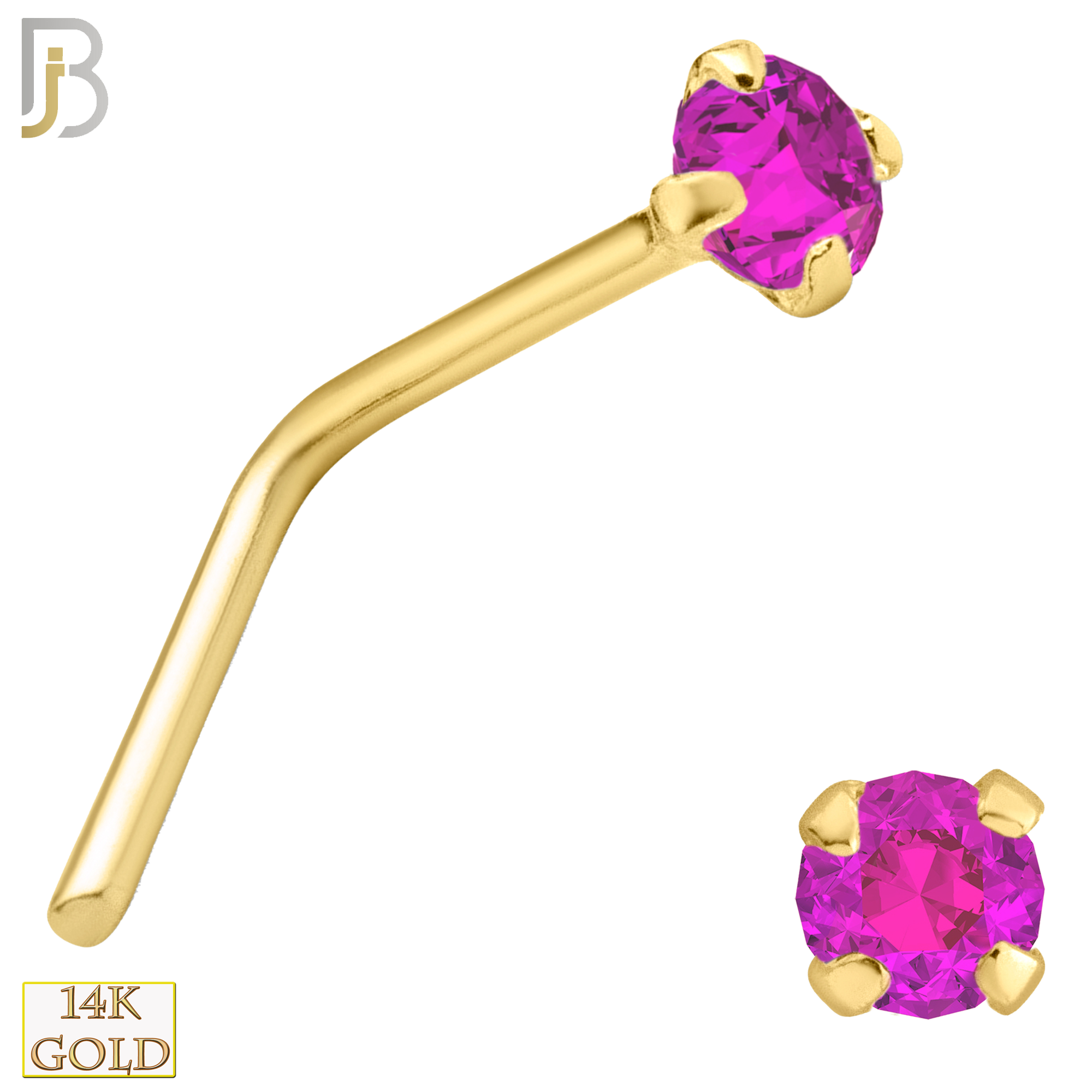 14-NR10CYP - 20g 14k Yellow Gold L-Shaped with Pink Colored CZ image 1