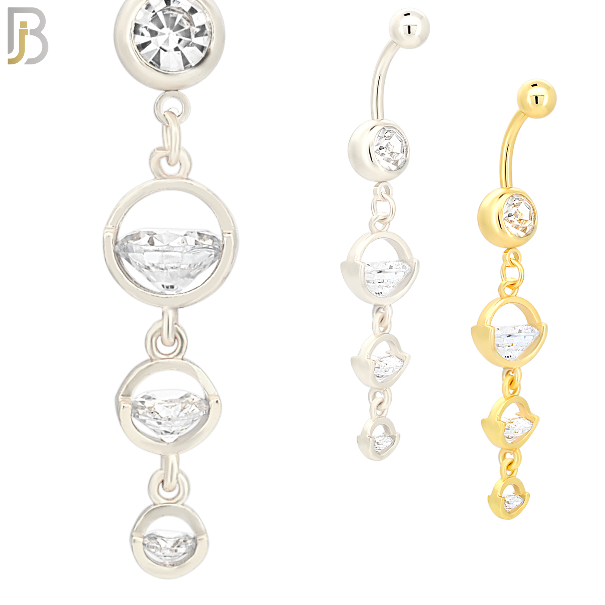 N036 - 316L Stainless Steel Dangling Triple Round  Zircon Design Belly Ring with 4mm Screw Ball image 0