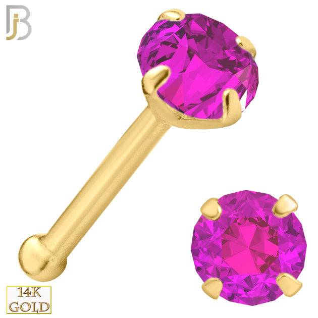 14-NR01CYP - 20g 14k Yellow Gold Nose Bone with Pink Colored CZ image 3