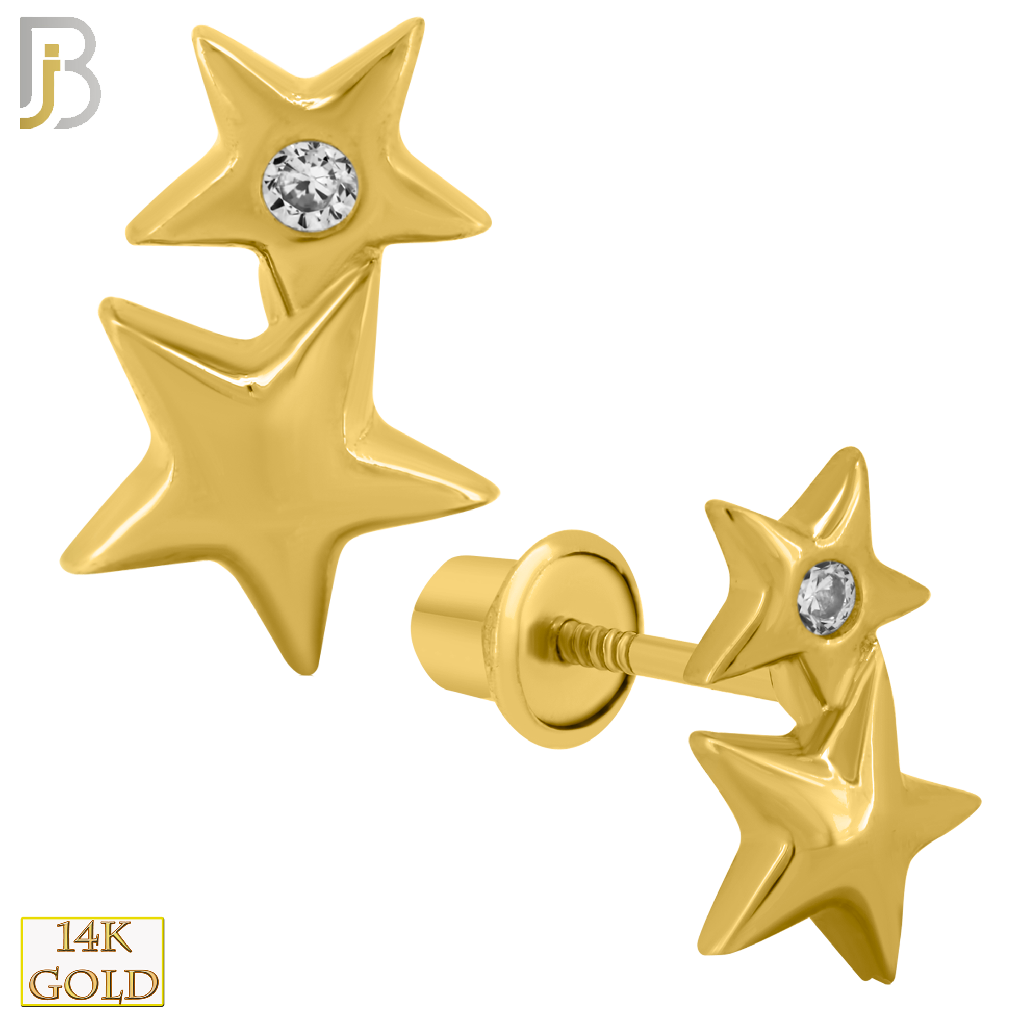 14-ES17 - 14k Solid Gold Screw Back Earrings 5x8mm Double Star Design image