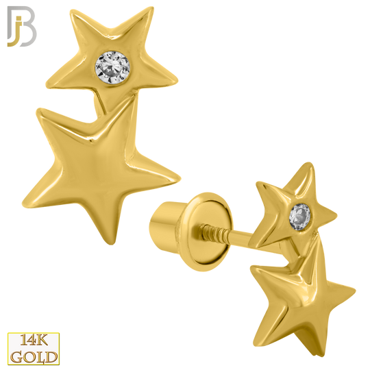 14-ES17 - 14k Solid Gold Screw Back Earrings 5x8mm Double Star Design image