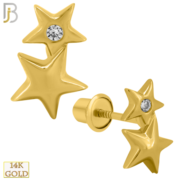 14-ES17 - 14k Solid Gold Screw Back Earrings 5x8mm Double Star Design image