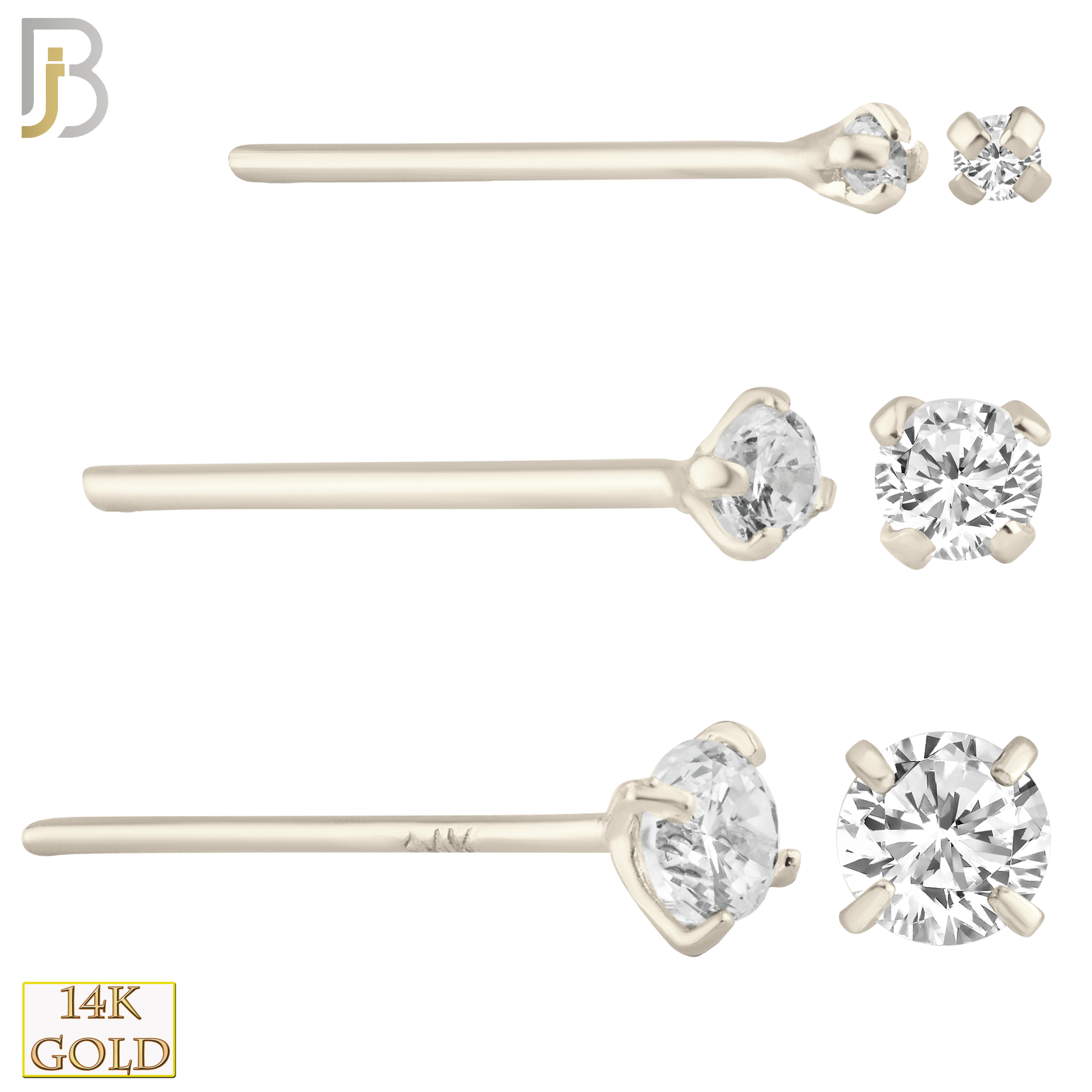 14-NR02CW-22 - 14k Solid White Gold 22g Prong Setting  Round Cubic Zircona Nose Stud Bend-it Yourself, Nose Straight  image 0