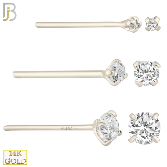 14-NR02CW-22 - 14k Solid White Gold 22g Prong Setting  Round Cubic Zircona Nose Stud Bend-it Yourself, Nose Straight  image 0