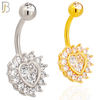 NB47 - 316L Stainless Heart Shaped CZ Center Surrounded with Round CZ Banana Belly Navel Ring image 0