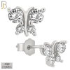 925-ES61 - .925 Sterling Silver Butterfly Design Zircon Earring Stud image 1