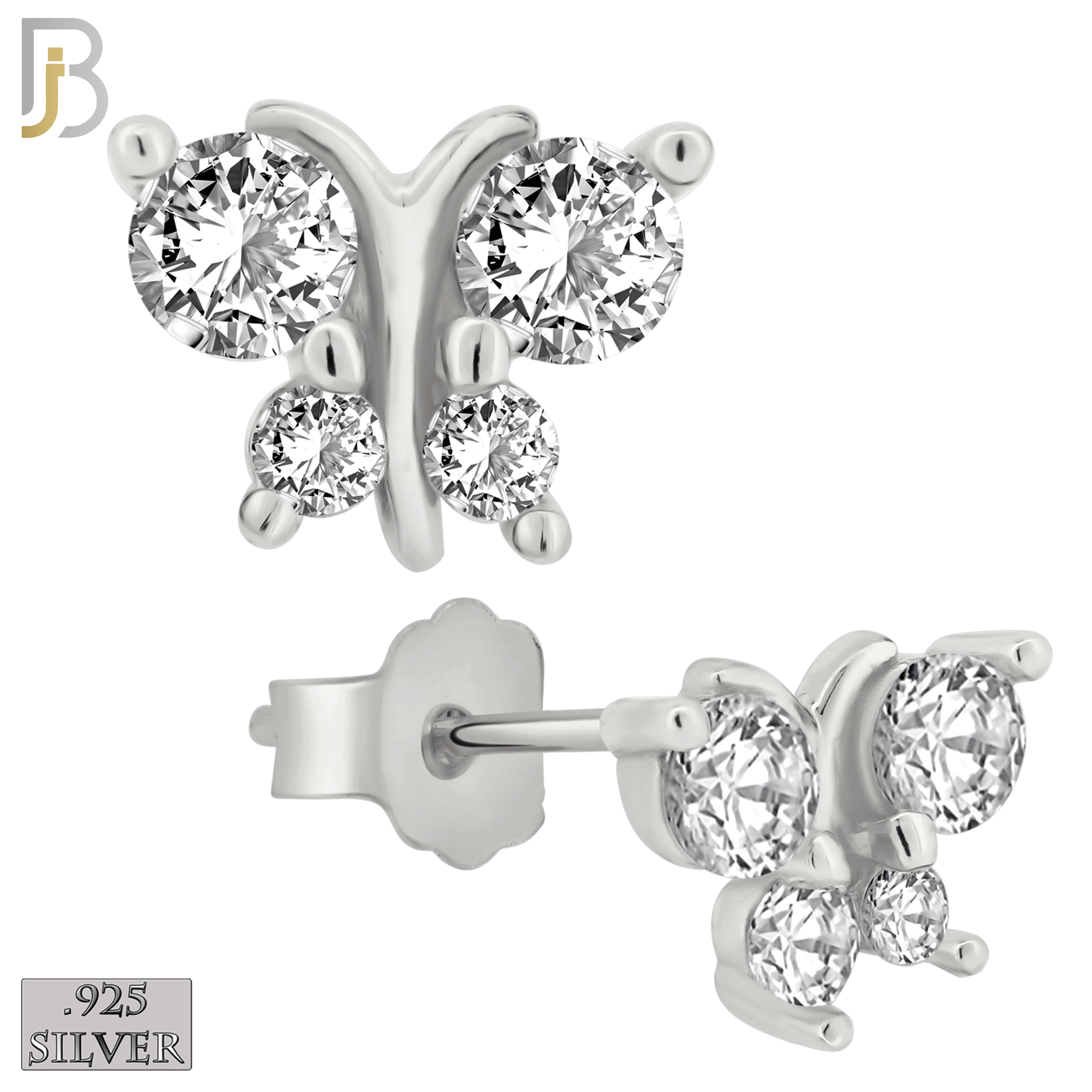 925-ES61 - .925 Sterling Silver Butterfly Design Zircon Earring Stud image 1