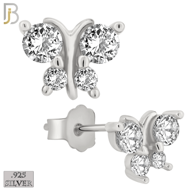 925-ES61 - .925 Sterling Silver Butterfly Design Zircon Earring Stud image 1