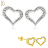 925-ES139 - .925 Sterling Silver Hollow Heart Design with Zircon Design Earring Stud image 0