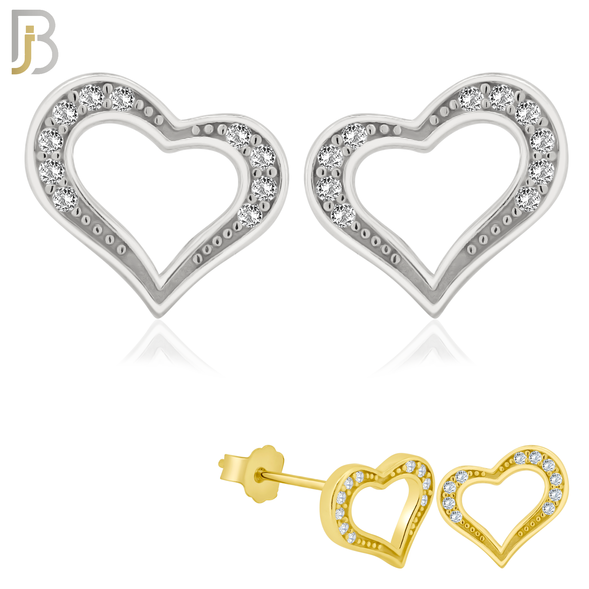 925-ES139 - .925 Sterling Silver Hollow Heart Design with Zircon Design Earring Stud image 0