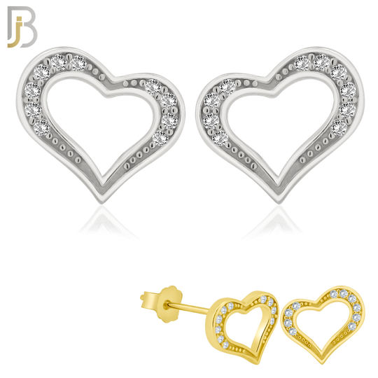 925-ES139 - .925 Sterling Silver Hollow Heart Design with Zircon Design Earring Stud image 0