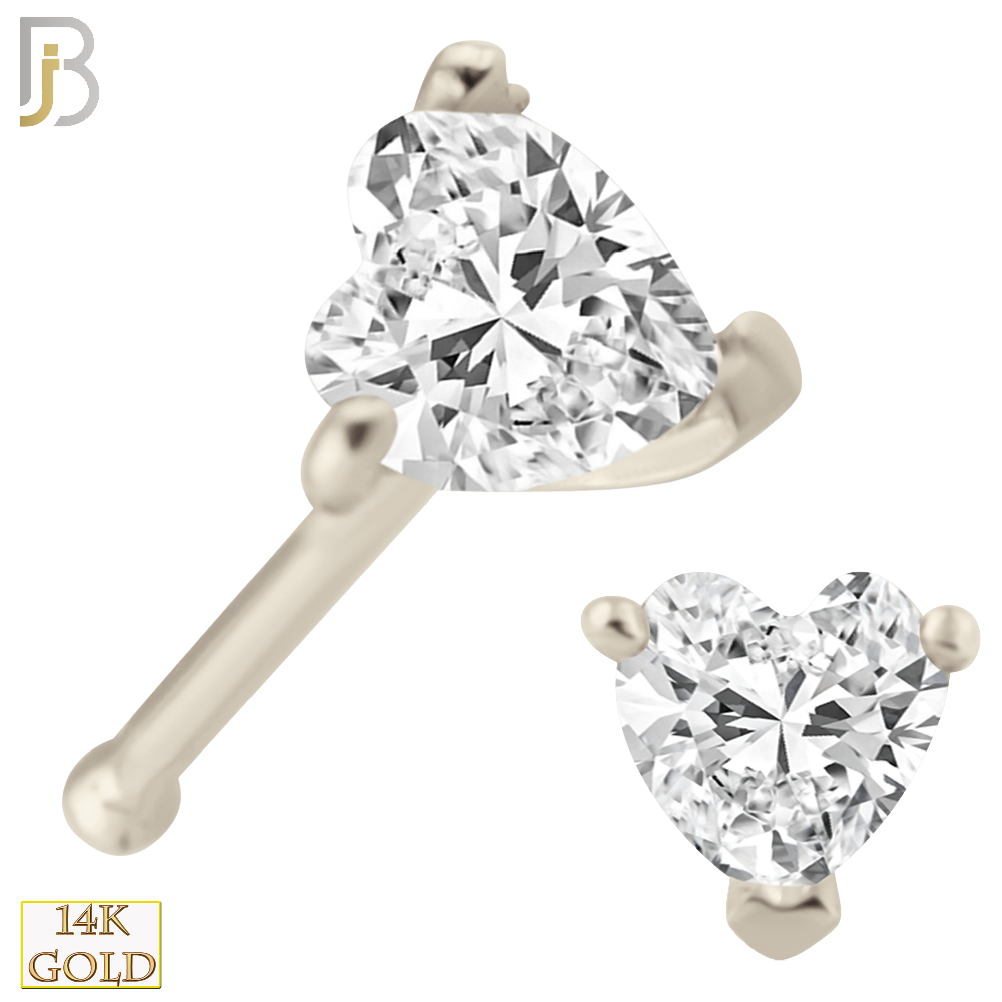 14-NR46B - 14k Solid Gold Heart Shape CZ in Prong Setting Nose Bone image 1