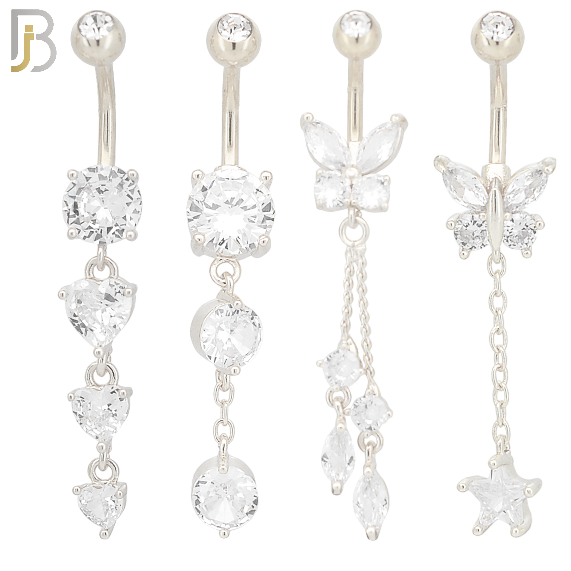 PK-N001 - 316L Surgical Steel Different Designs Dangle Belly Rings - Pack of 16 image 1