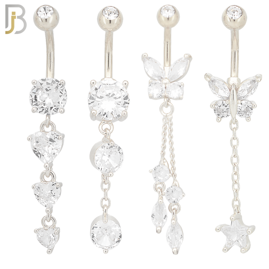 PK-N001 - 316L Surgical Steel Different Designs Dangle Belly Rings - Pack of 16 image 1