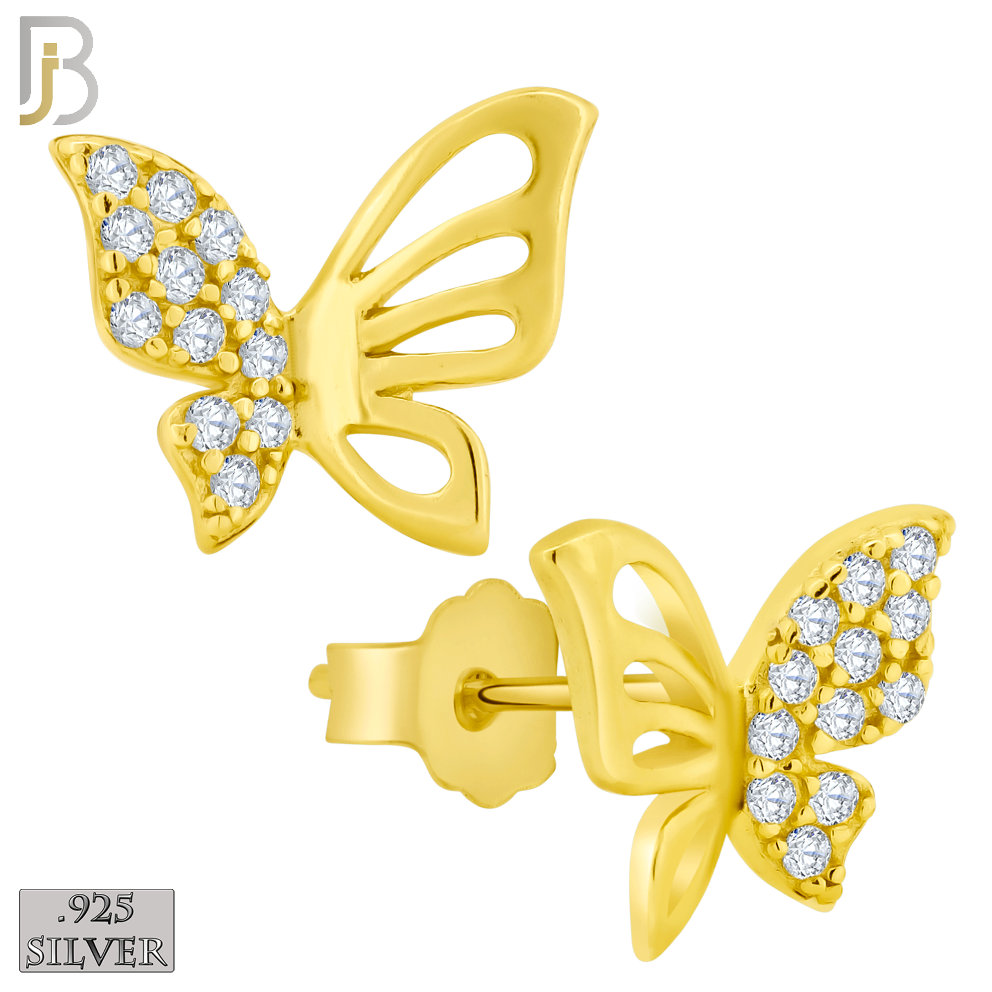 925-ES143 - .925 Sterling Silver Hollow Butterfly Design with Zircon Design Earring Stud image 2