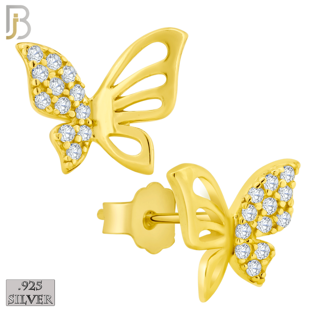 925-ES143 - .925 Sterling Silver Hollow Butterfly Design with Zircon Design Earring Stud image 2