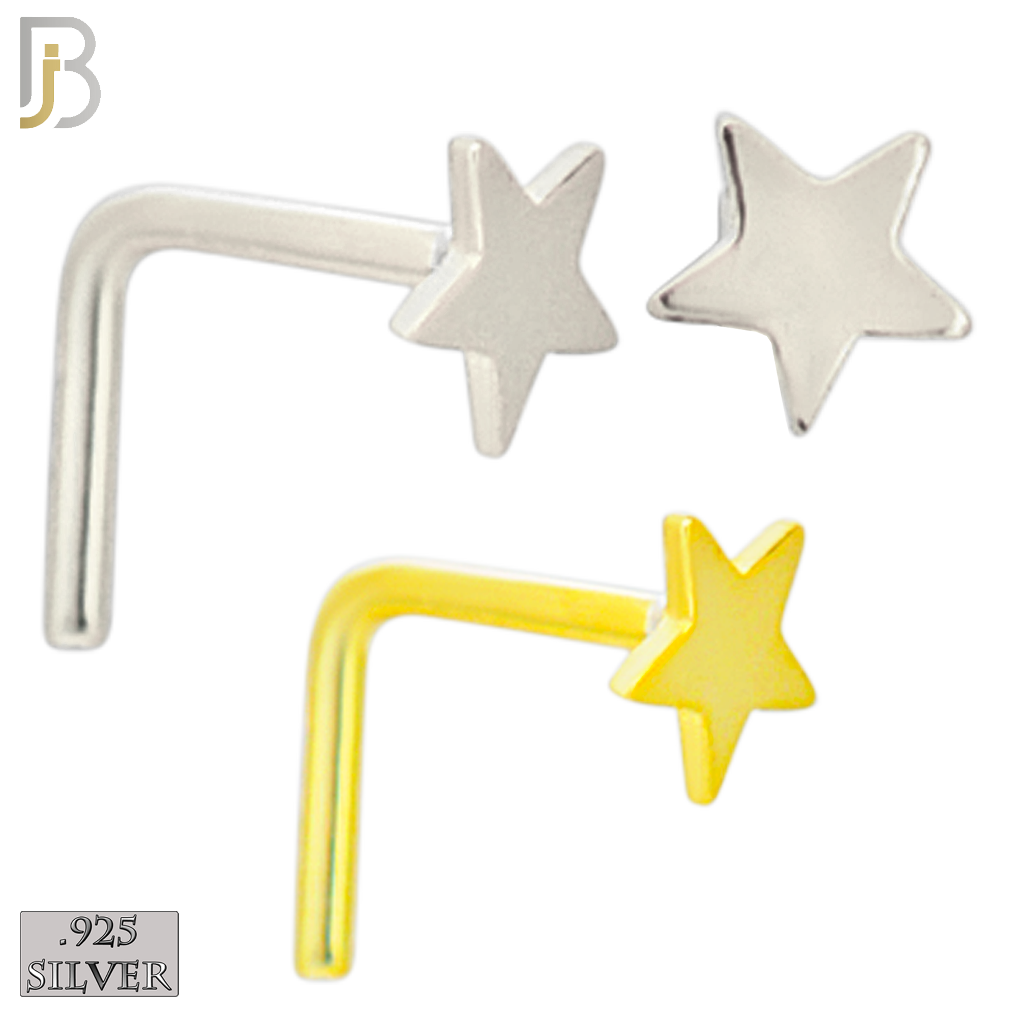 925-NR43LGS - 925 Sterling Silver Flat Star Design L Shape Nose Ring (Pack of 6) image 0