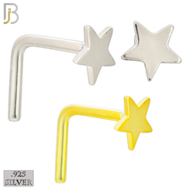 925-NR43LGS - 925 Sterling Silver Flat Star Design L Shape Nose Ring (Pack of 6) image 0