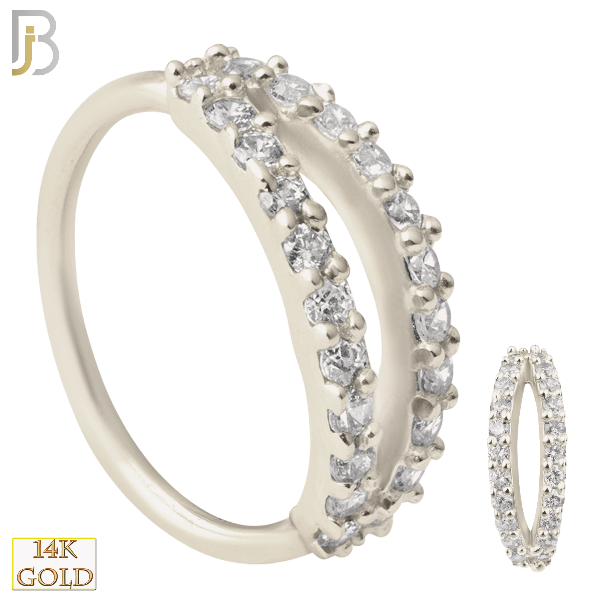 14-CT25C - 14k Solid Gold Prong Setting Double Layer Split in Half with Zircon Hoops Piercing Twist top Open image 1