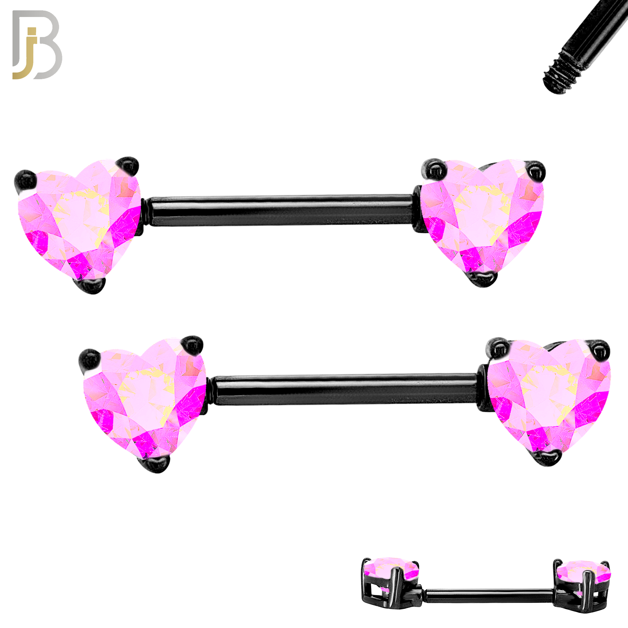 NP03K - 316L Surgical Steel Black Plated Screw Prong Heart Zircon Nipple Ring Piercing image 1