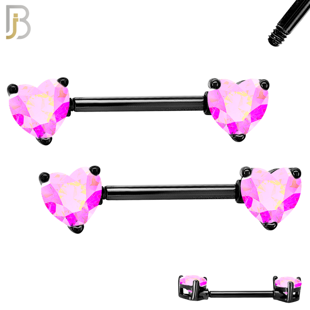 NP03K - 316L Surgical Steel Black Plated Screw Prong Heart Zircon Nipple Ring Piercing image 1