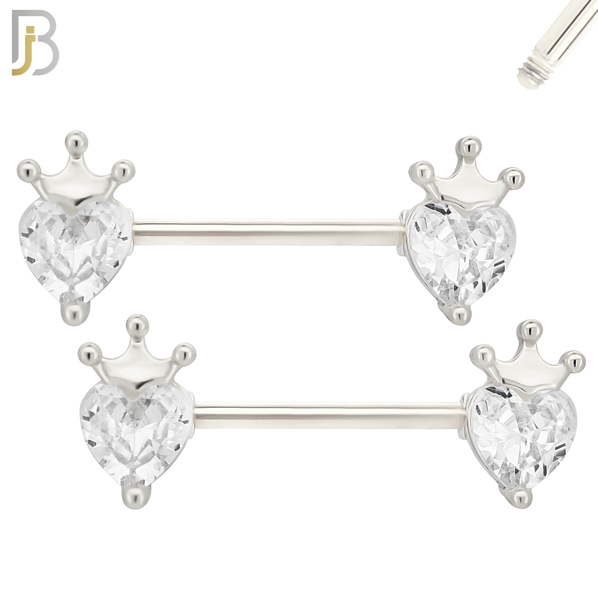 NP44 - 316L Surgical Steel Heart Shaped CZ with Crown Nipple Ring Piercing Pair image 1