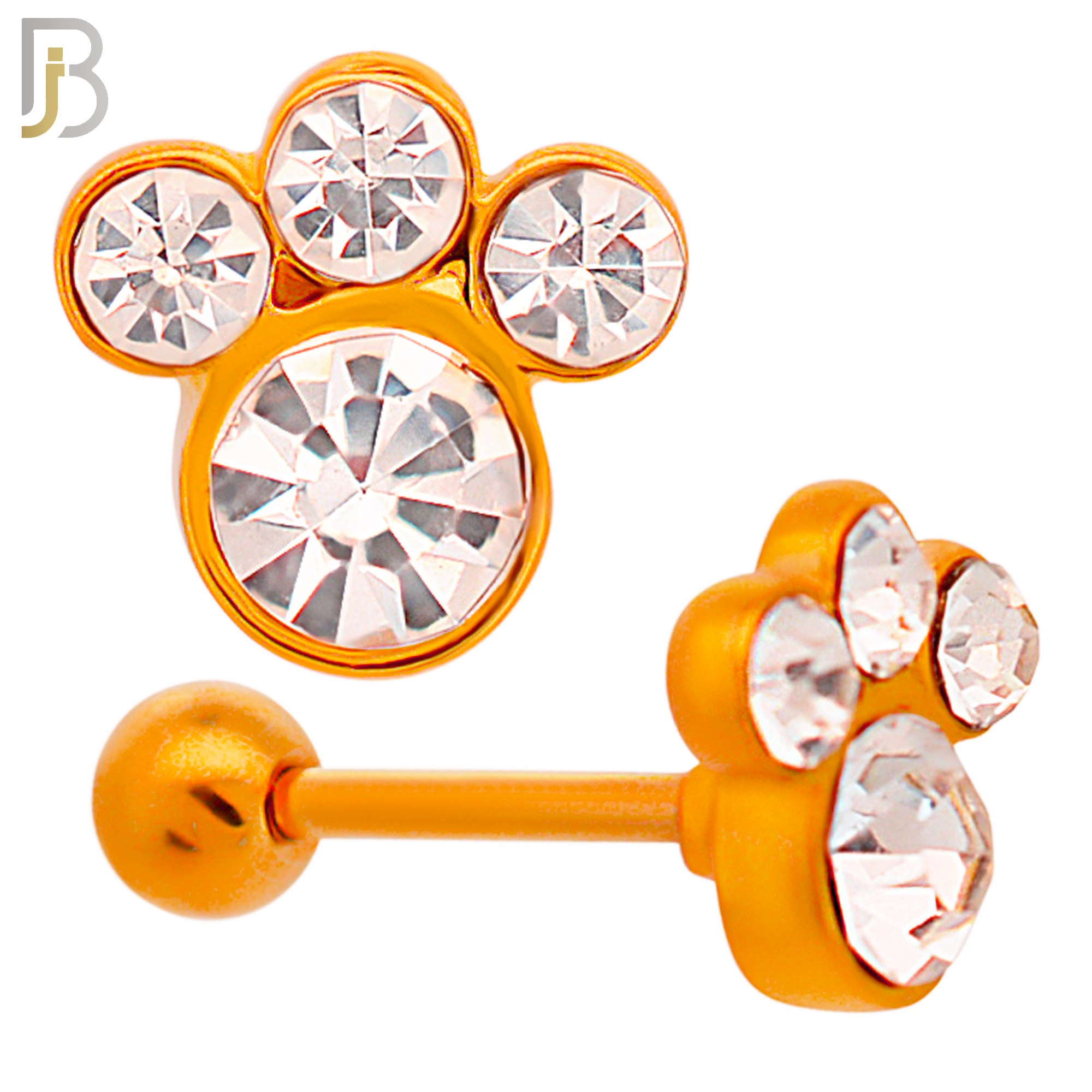 TB71 - 316L Stainless Steel Paw Print with CZ Gems Tragus/Cartilage Barbell (PACK OF 6) image 3