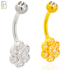 NB85 - 316L Stainless Steel Flower  Shaped CZ Banana Belly Ring and 5mm Screw Ball image 0