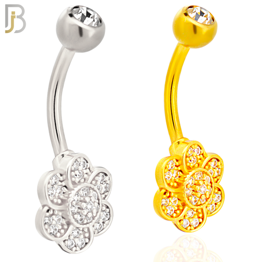 NB85 - 316L Stainless Steel Flower  Shaped CZ Banana Belly Ring and 5mm Screw Ball image 0