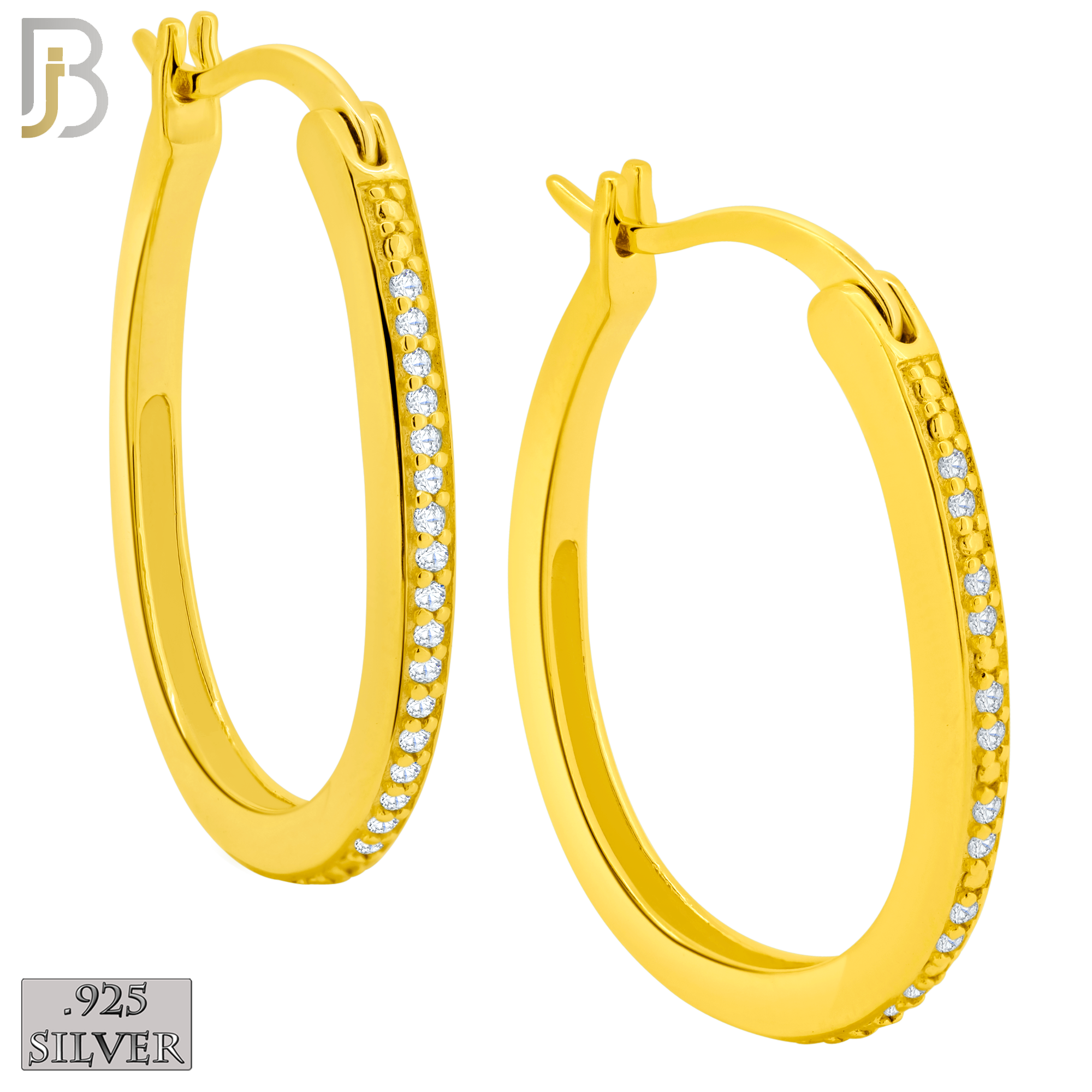 925-ES396 - .925 Sterling Silver CZ Studded Oval Hoop Earrings image 1