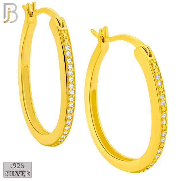 925-ES396 - .925 Sterling Silver CZ Studded Oval Hoop Earrings image 1