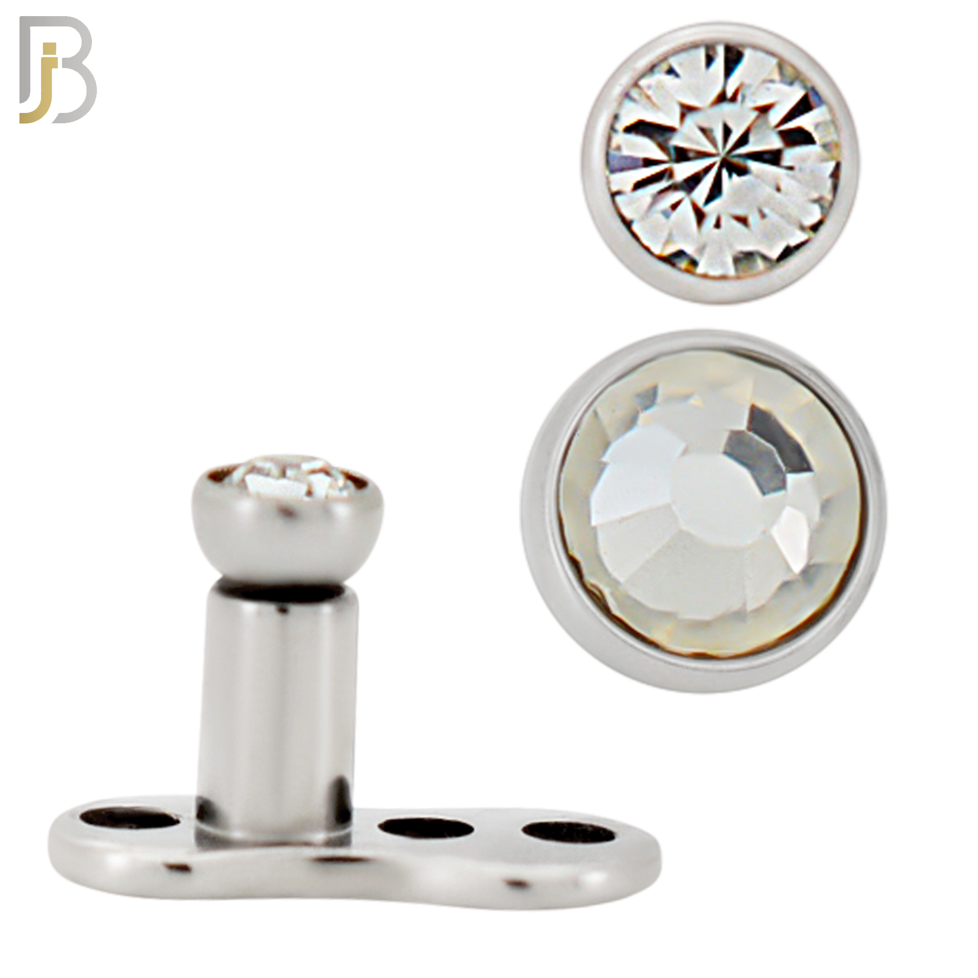 G23-DM03SC - G23 Titanium 14g Anchor with Surgical Steel Clear CZ in Bezel Setting Dermal Top (PACK OF 6) image 0