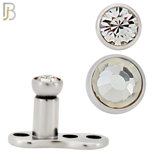 G23-DM03SC - G23 Titanium 14g Anchor with Surgical Steel Clear CZ in Bezel Setting Dermal Top (PACK OF 6) image 0