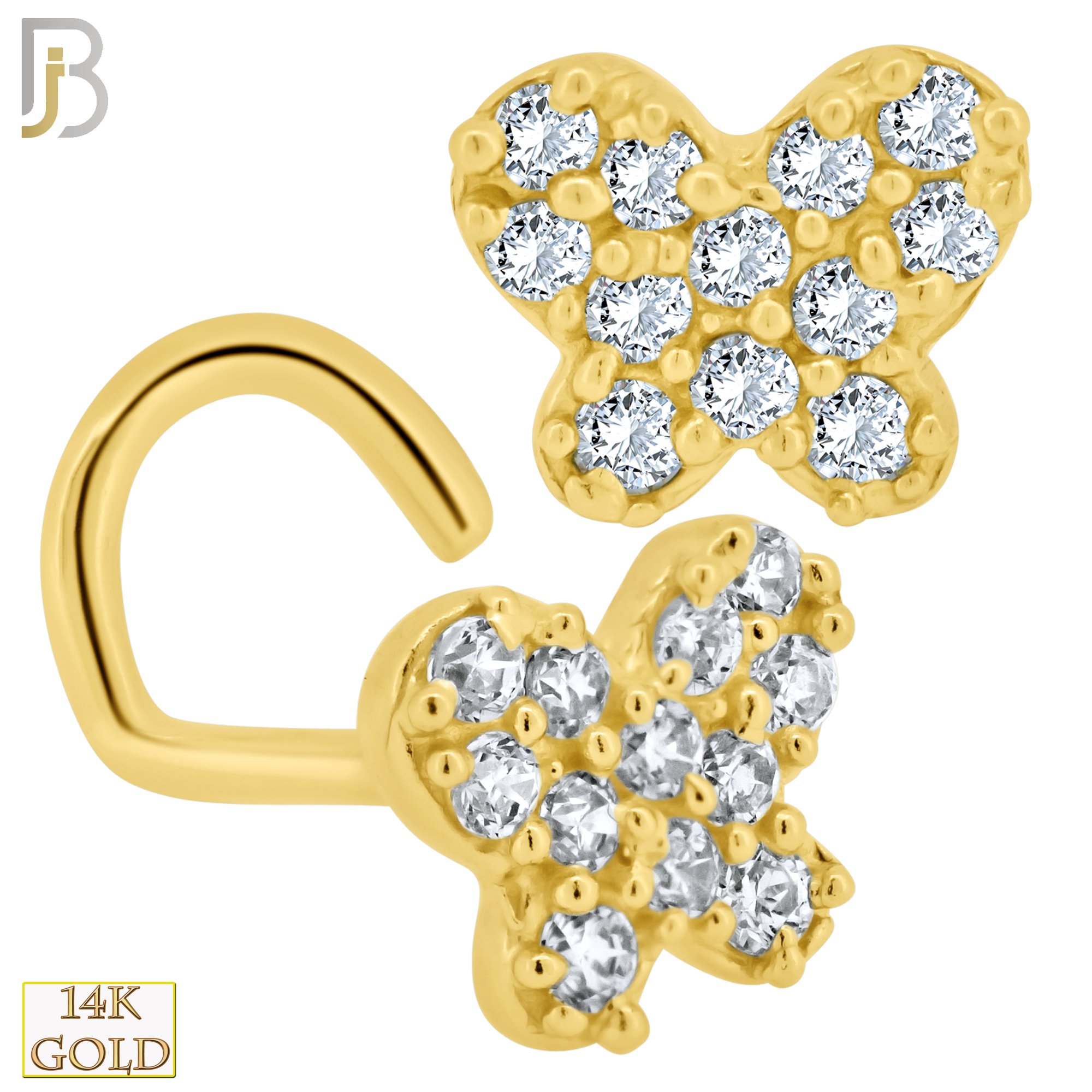 14-NR47C - 14k Yellow Gold Butterfly Shape with CZ  Screw Nose Ring image 0
